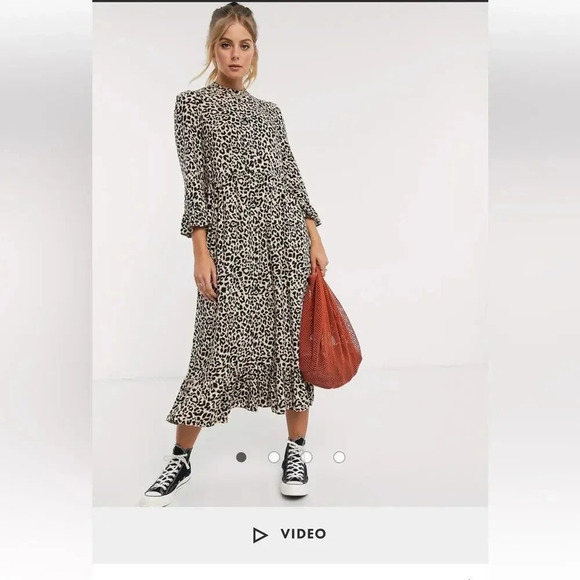 ASOS Design Leopard Button Down Tiered Smock Maxi Dress, Size 4 NWT - Picture 2 of 12